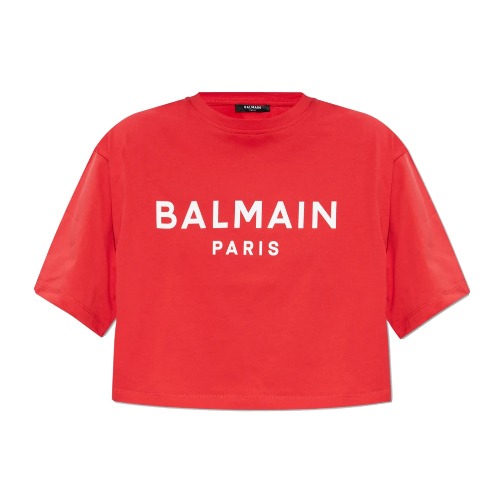 Balmain Korte T-shirt met bedrukt logo Red Dames