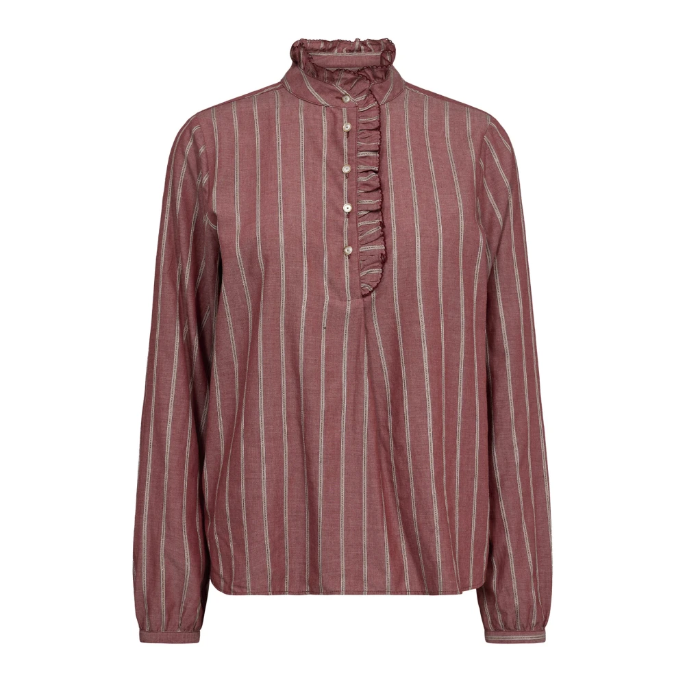 MOS MOSH Gestreepte blouse met pofmouwen Red Dames