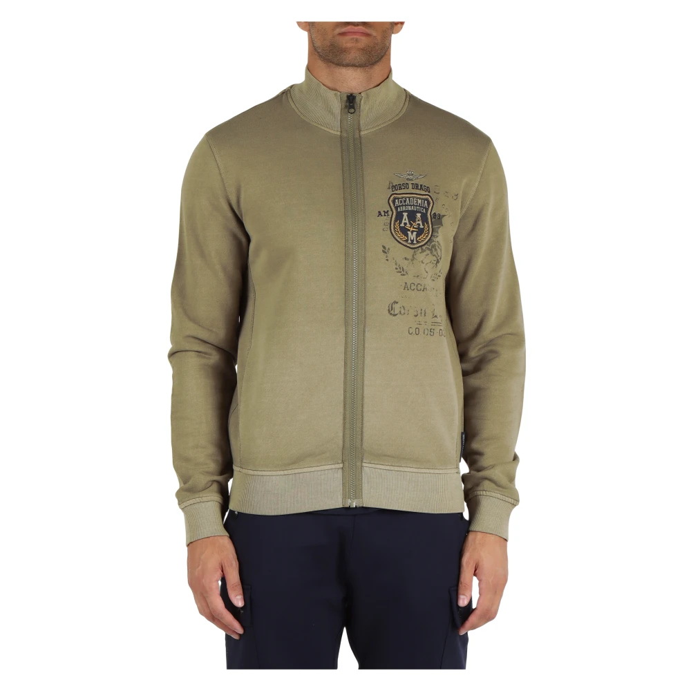 Aeronautica militare Sweatshirt met rits van katoen met regular fit Green Heren
