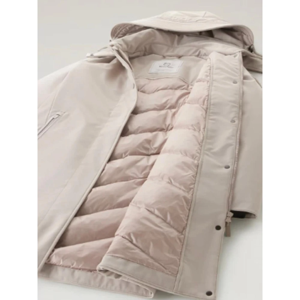 Woolrich Tech SoftShell Trenchcoat met Afneembare Capuchon Beige Heren