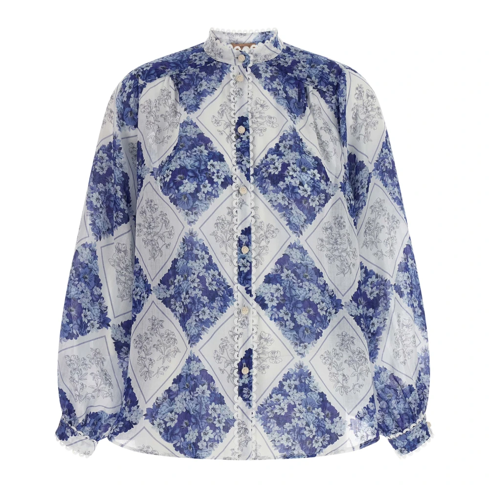 Twinset Women's Blue Blouses, L, Ramie Shirt With Floral Print