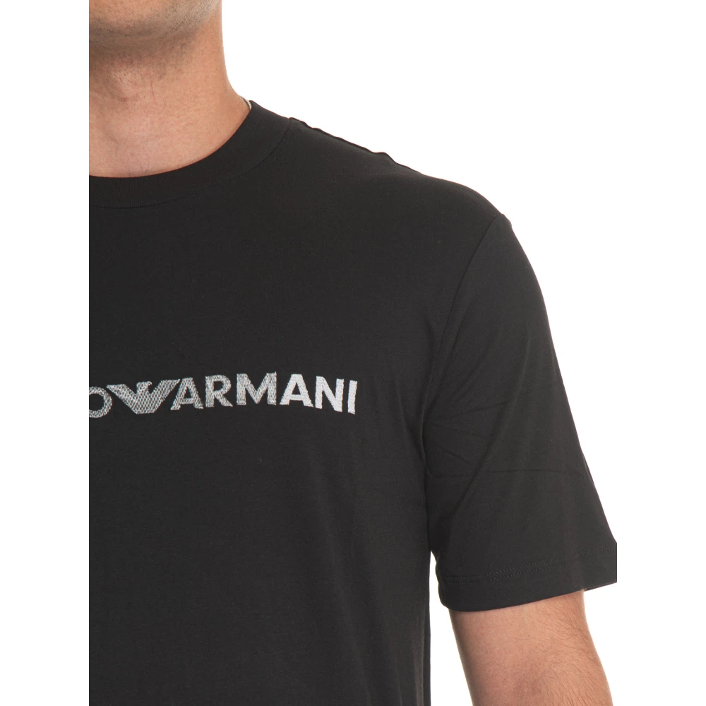 Emporio Armani Geborduurd Logo Katoenen T-shirt Black Heren