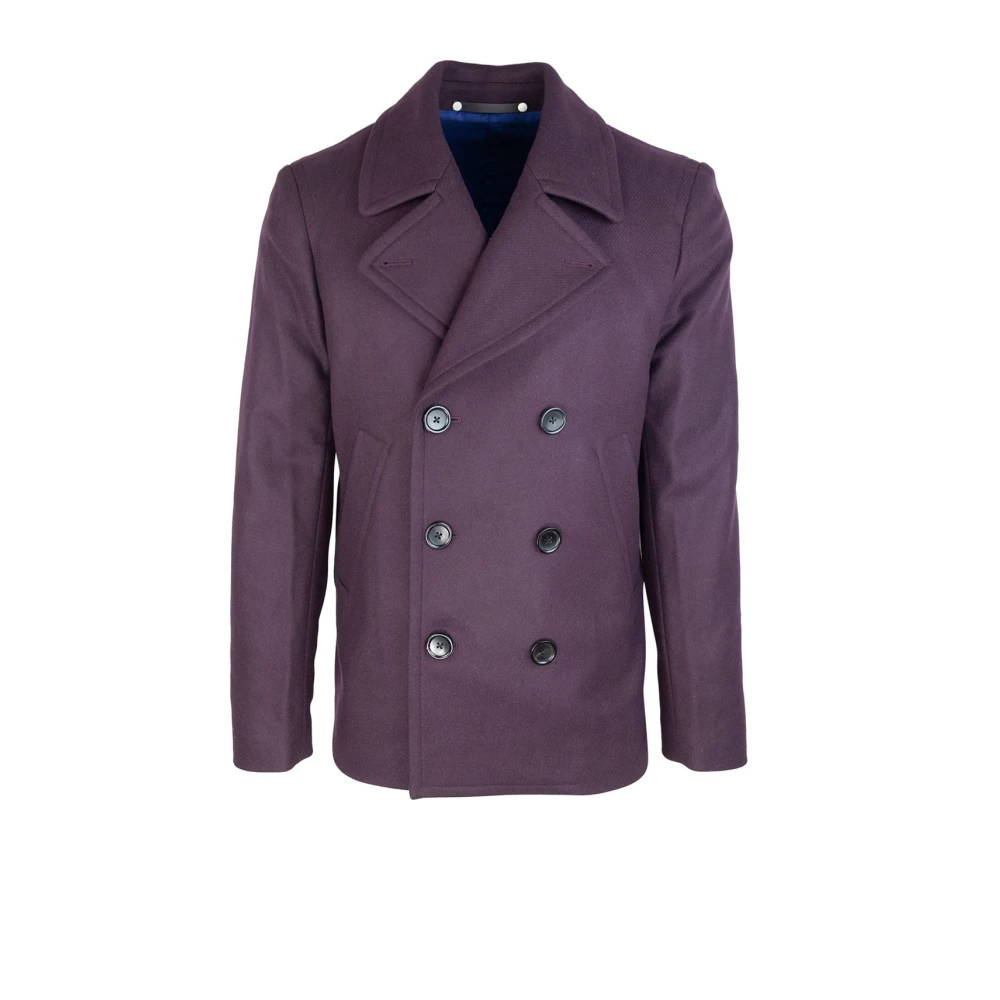 PS By Paul Smith Bordeaux Wol Kasjmier Dubbelbreasted Jas Purple Heren