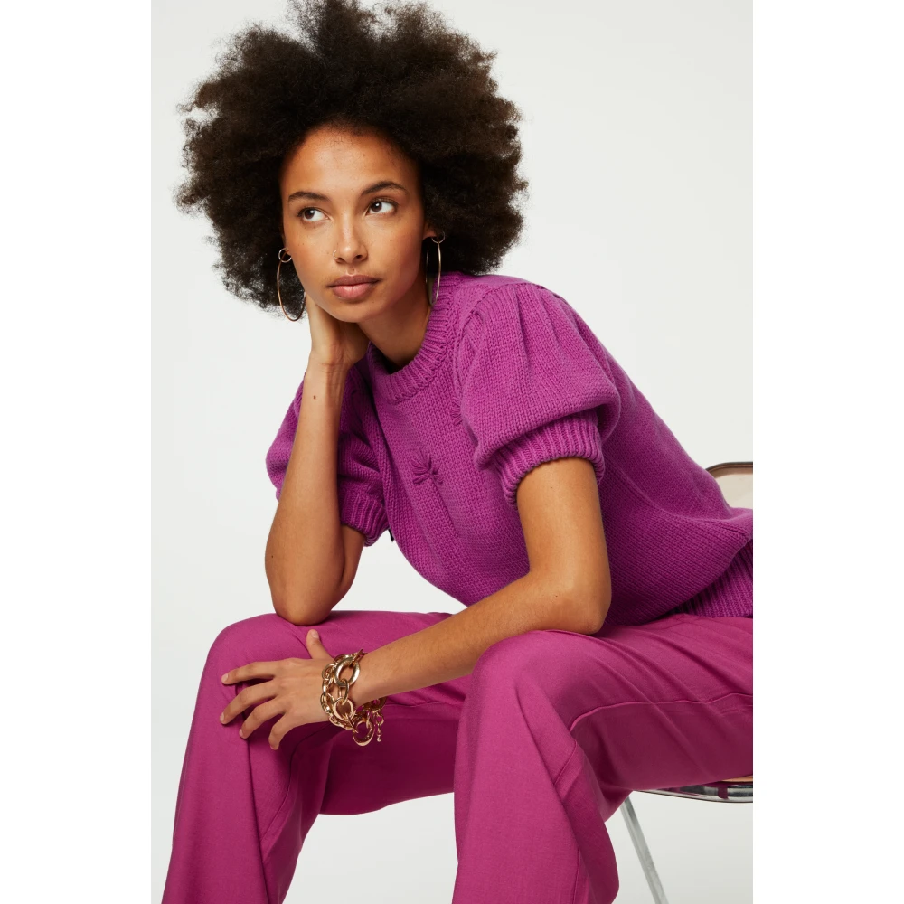 Fabienne Chapot Paarse Bloemen Korte Mouw Trui Pink Dames