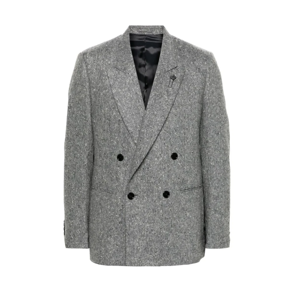 Lardini Grijze Wollen Gebreide Double-Breasted Jas Gray Heren