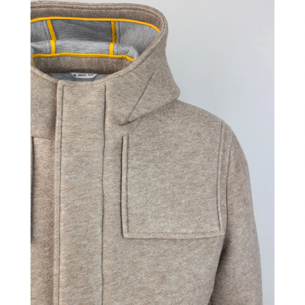 Manuel Ritz Beige Jas met Capuchon en Drukknoopsluiting Beige Heren