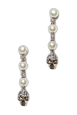 Crystal Skull and Pearl Drop Earrings