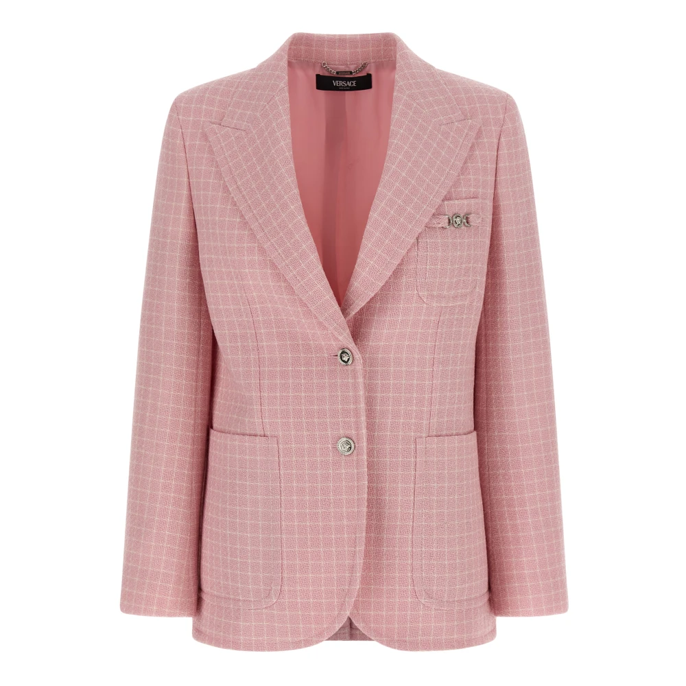 Versace Women's Pink Check Knit Wool Crêpe Blazer