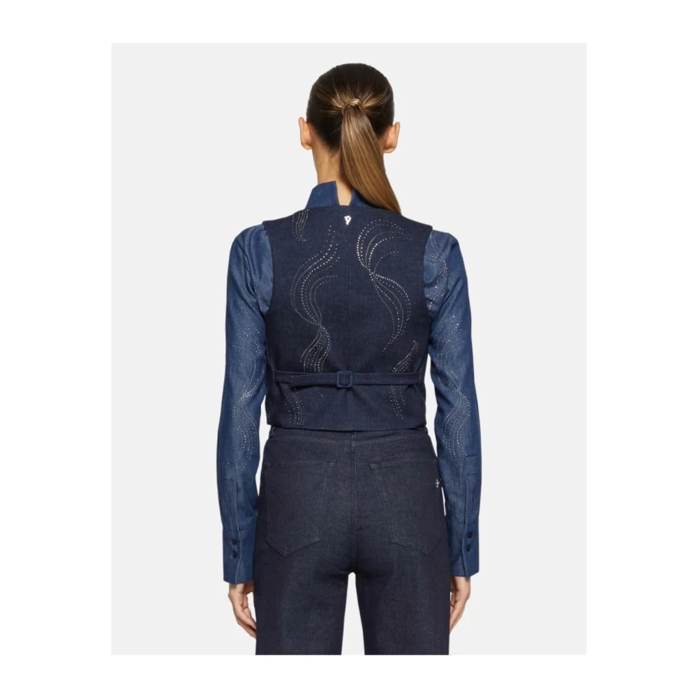 Dondup Dubbelbreasted denim stretch vest Blue Dames