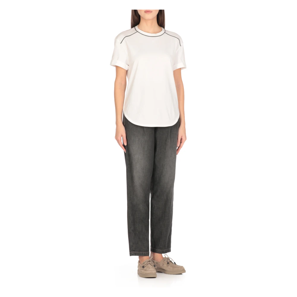 BRUNELLO CUCINELLI Wit Katoenen T-shirt met Messing Details White Dames