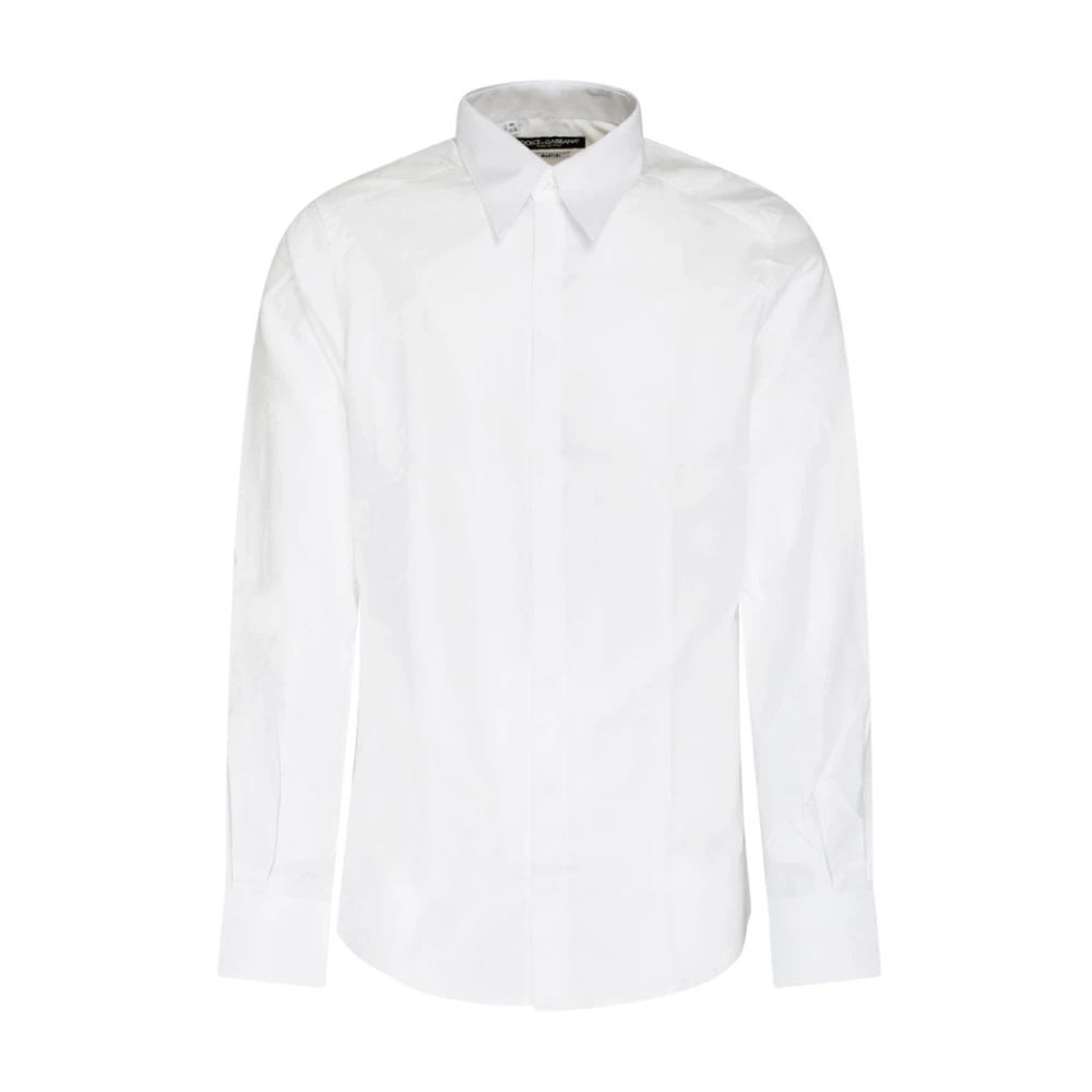 Dolce & Gabbana Men's White Formal Shirts, L, Logo Print Cotton Shirt