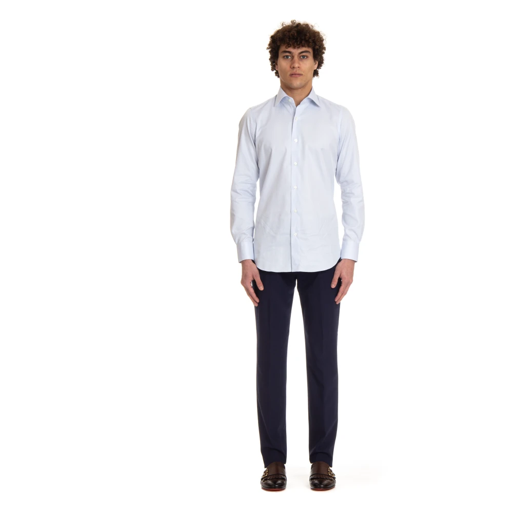 Finamore Heldere Blauwe Overhemd Blue Heren
