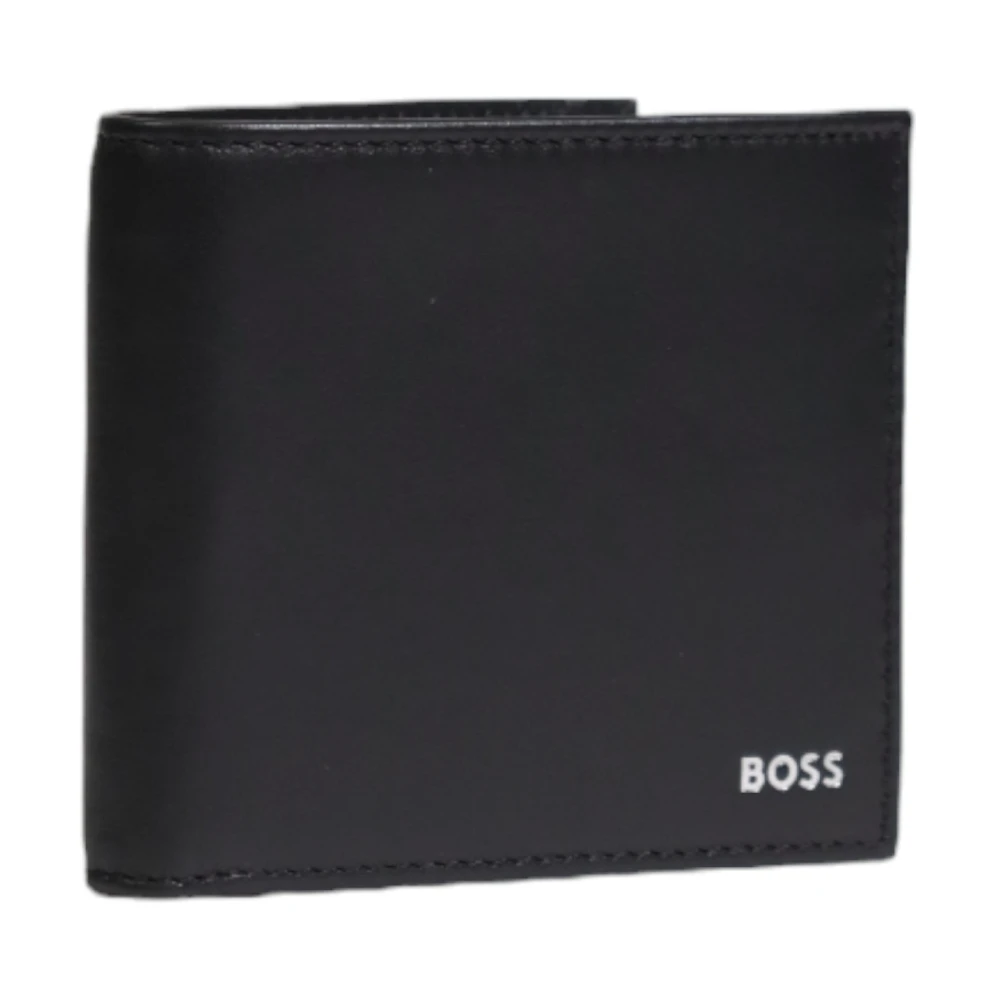 Boss Zwarte Leren Portemonnee Handtekeningkwaliteit Black Heren