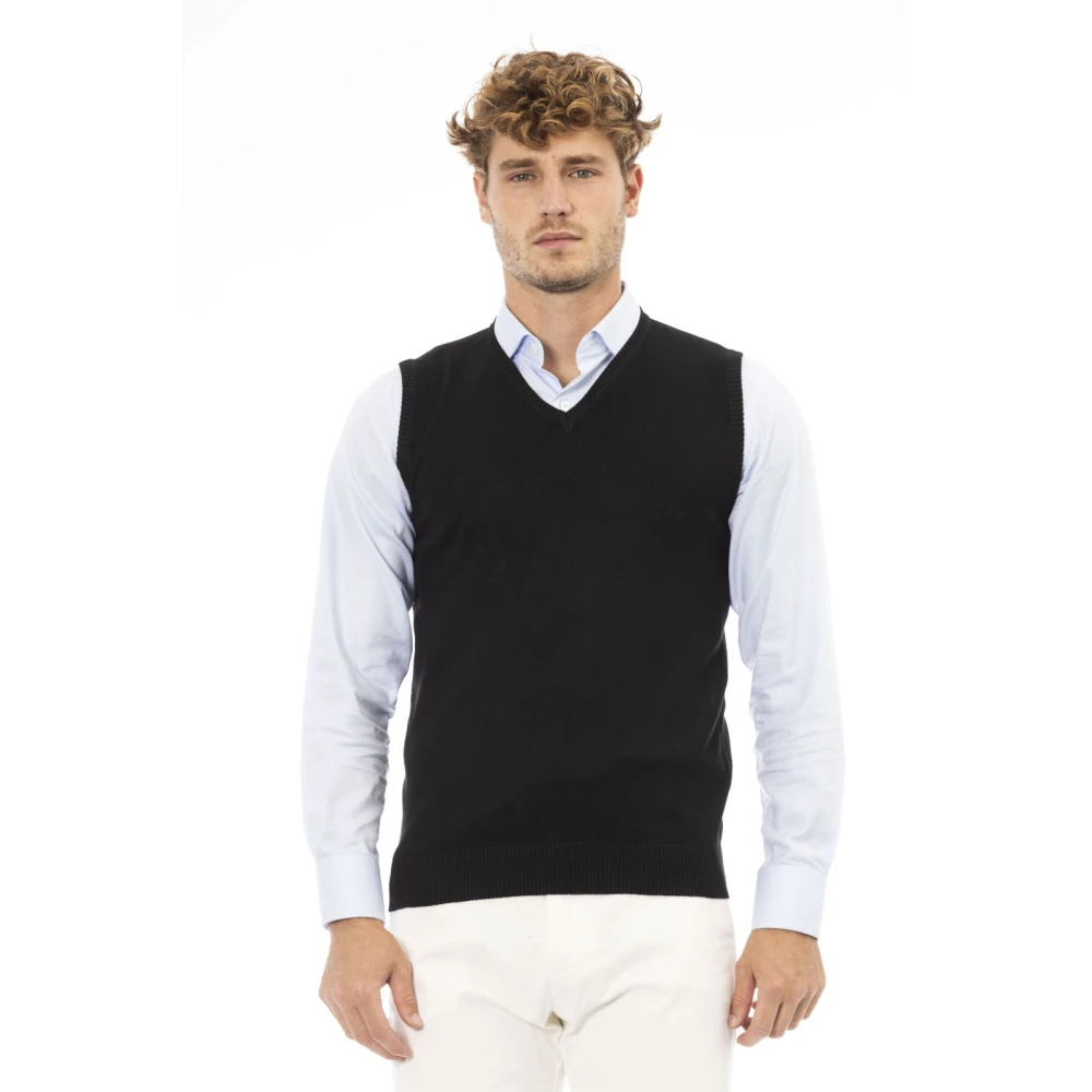 Alpha Studio V-hals Gebreid Vest Regular Fit Black Heren
