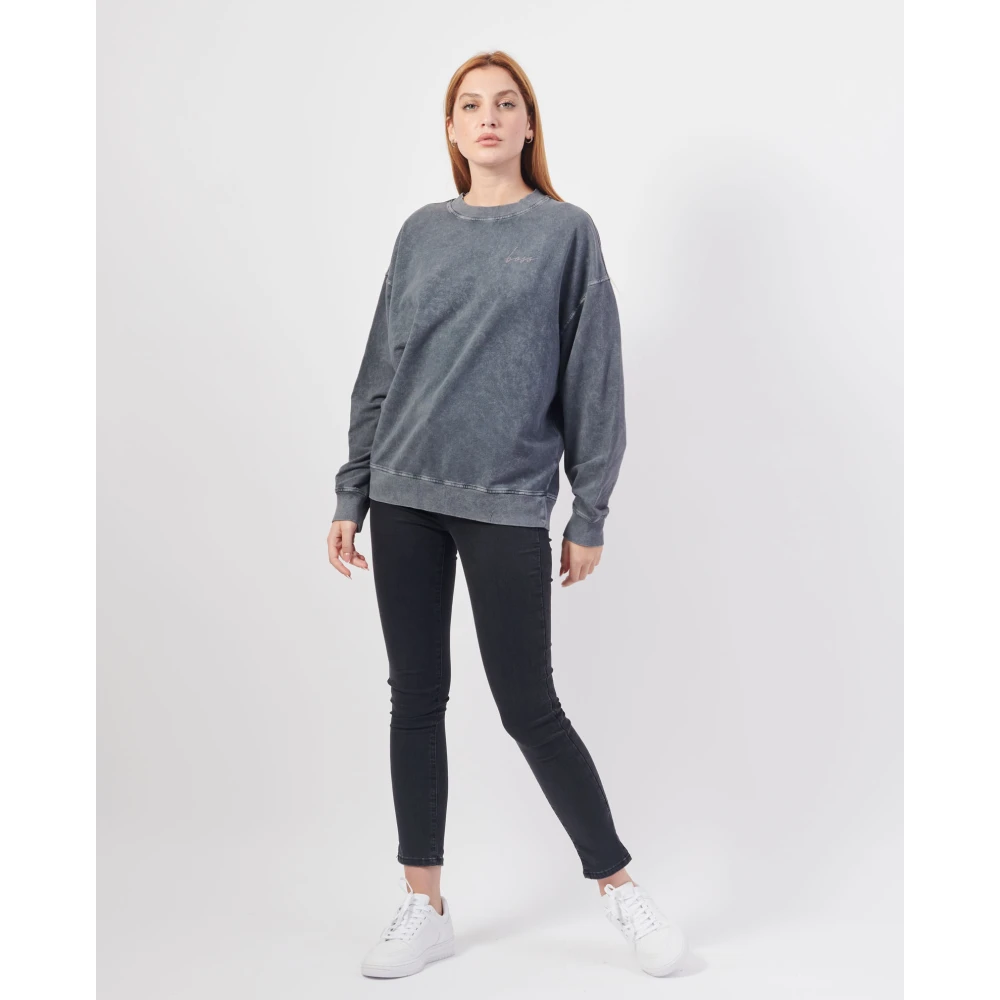 Hugo Boss Relaxed fit stretch stof sweatshirt zwart Black Dames