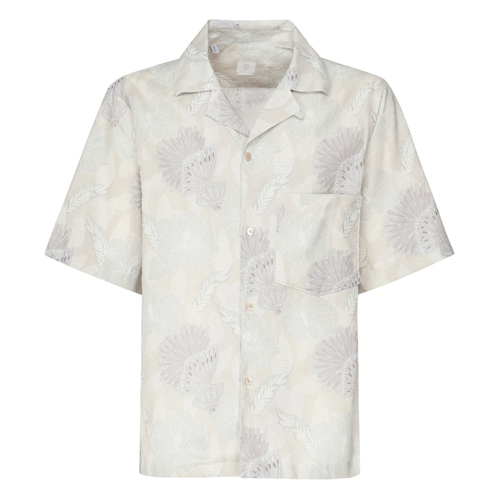 Eleventy Men's Beige Short Sleeve Shirts, 2XL, Linen Cotton Short Sleeve Shirt With Button Closure