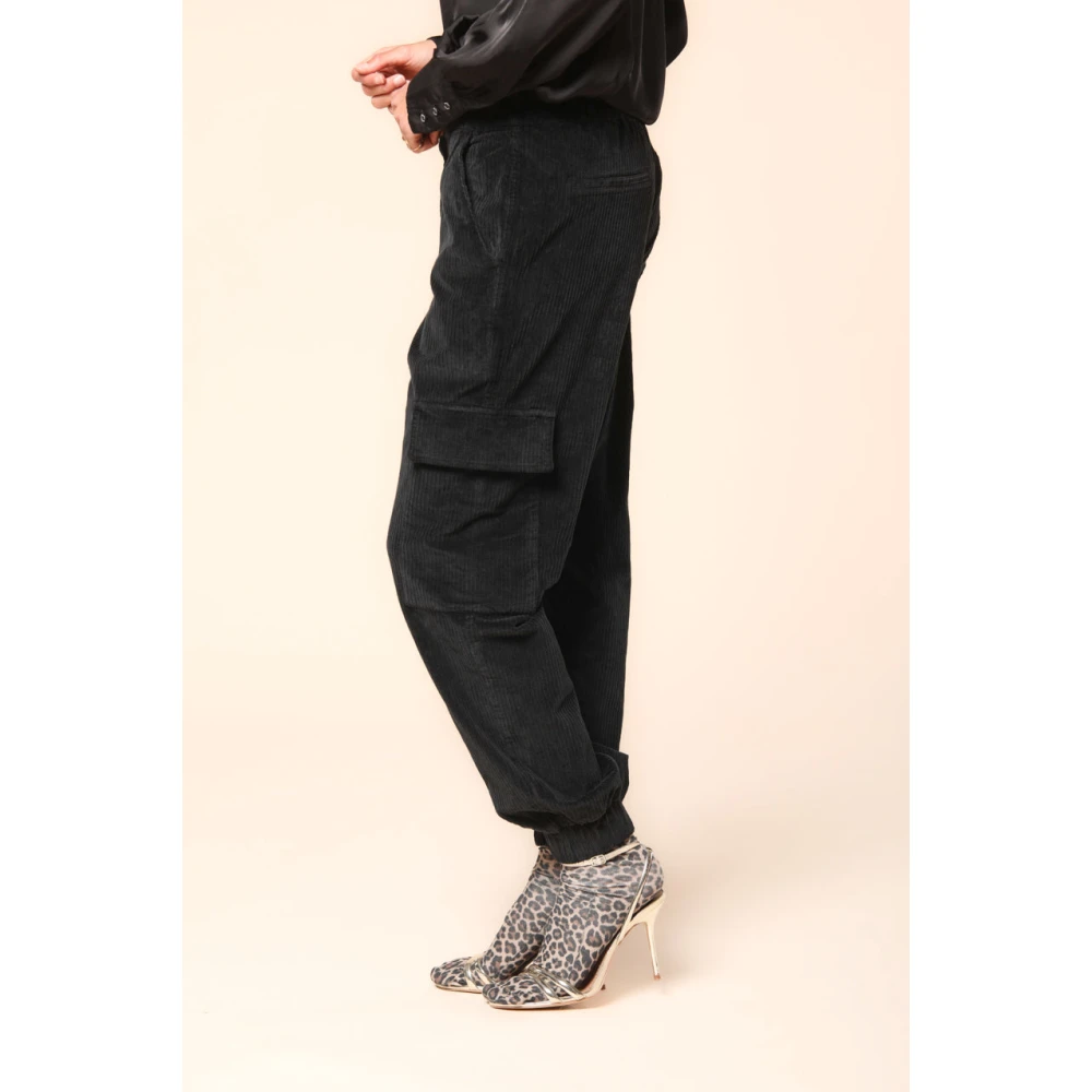 Mason's Fluwelen Cargo Broek Relaxte Pasvorm Zwart Black Dames