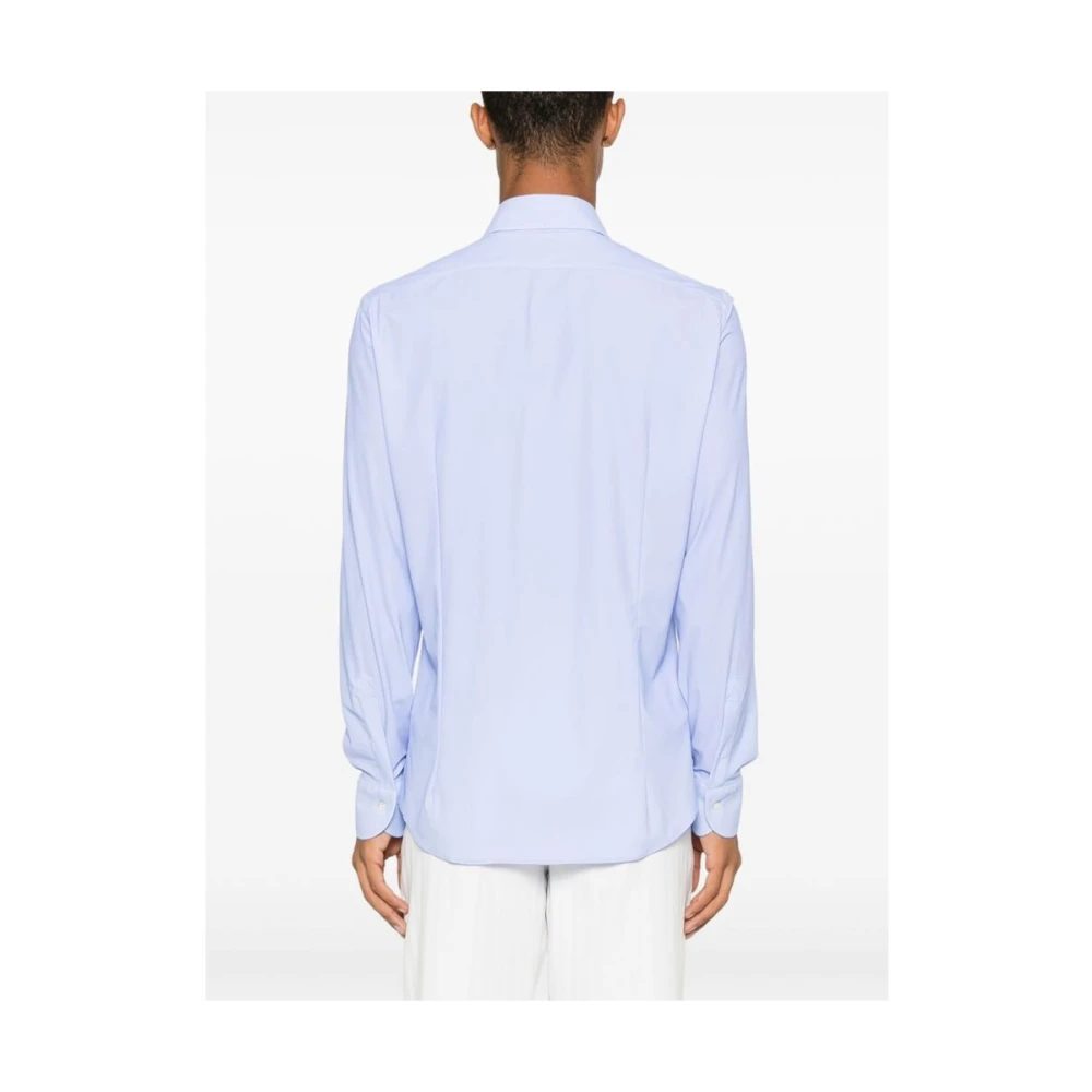 Mazzarelli Blauw Gestreept Overhemd met Knopen Blue Heren