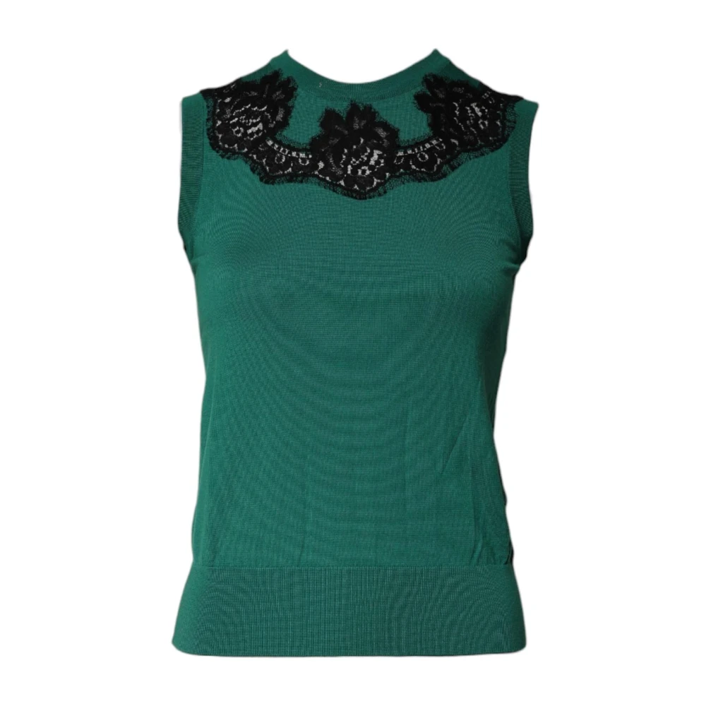 Dolce & Gabbana Women's Green Lace Tank Top - Round-Neck Knitwear - 2XS - Knitwear