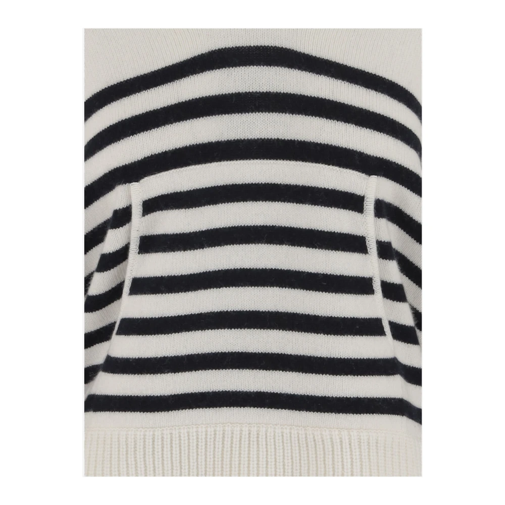 allude Gestreepte Wol Kasjmier V-hals Trui White Dames