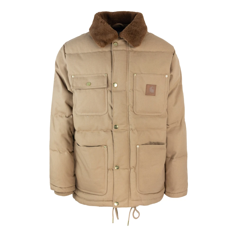 Carhartt WIP Waterdichte Canvas Jas met Bontkraag Beige Heren