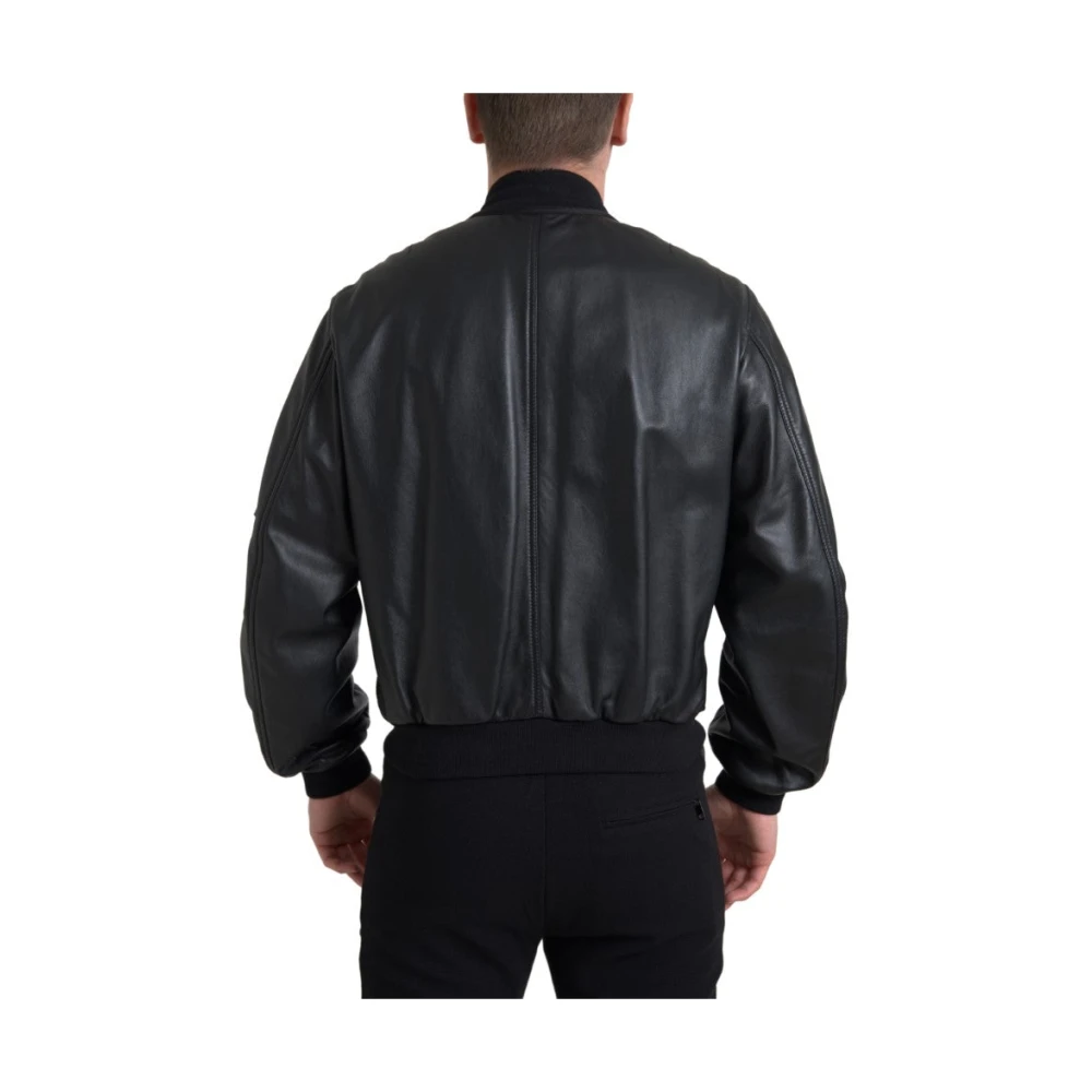 Dolce & Gabbana Elegante zwarte leren bomberjack Black Heren