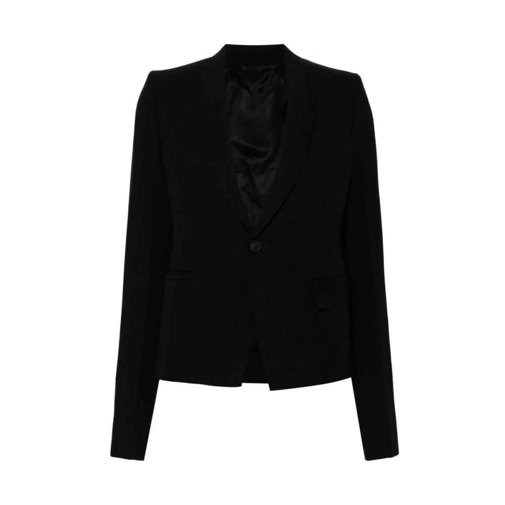 Rick Owens Zwarte Wollen Jas met Piekrevers Black Dames