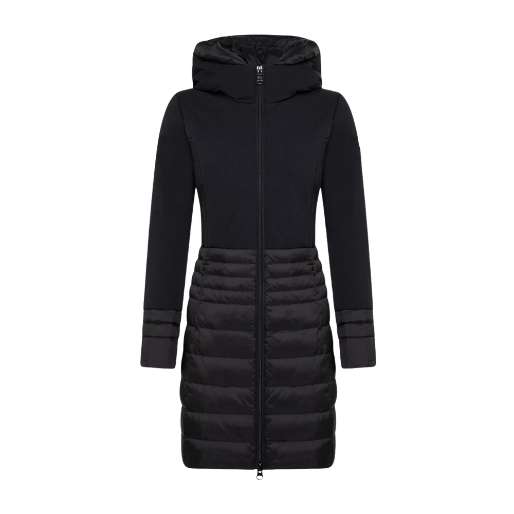 Dekker Lange gewatteerde donsjas in keper Black Dames