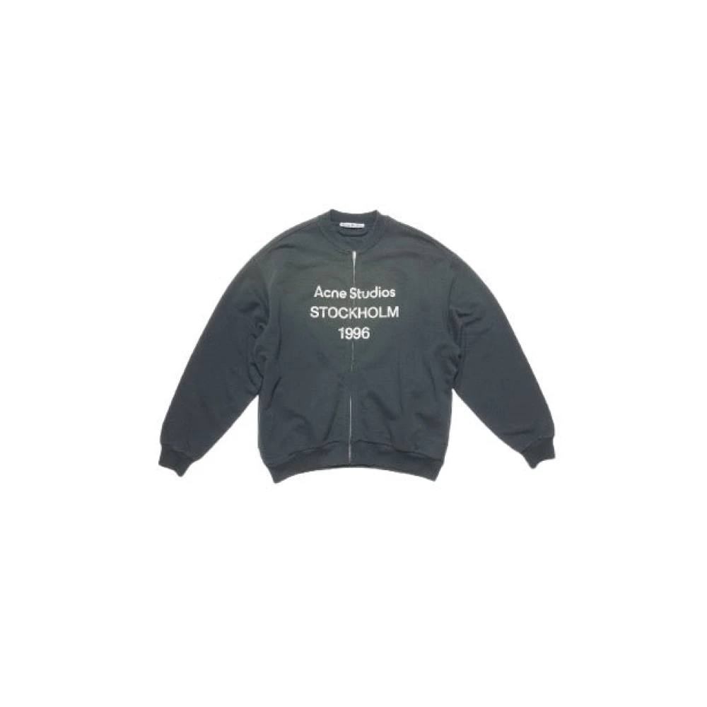 Acne Studios Logo Rits Sweater Distressed Ribbel Zakken Black Dames