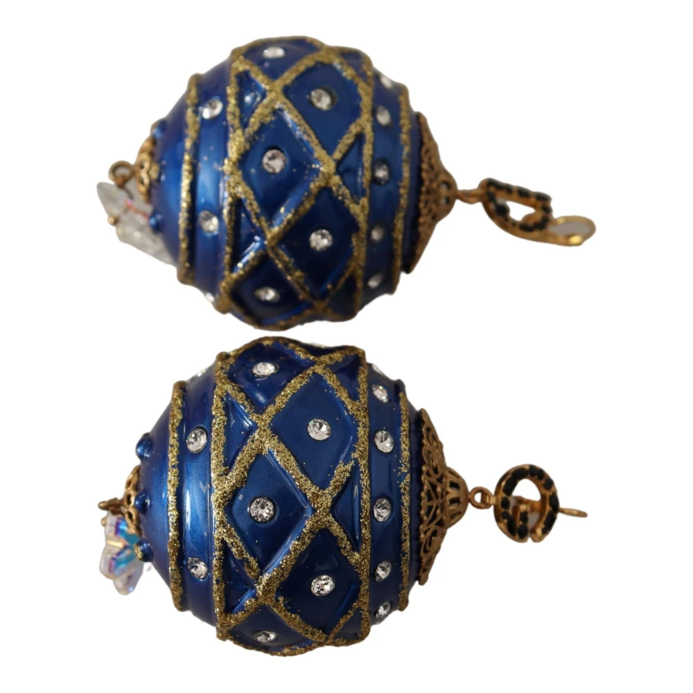 Dolce & Gabbana Blauwe Kerstbal Kristal Haak Goud Messing Oorbellen Blue Dames