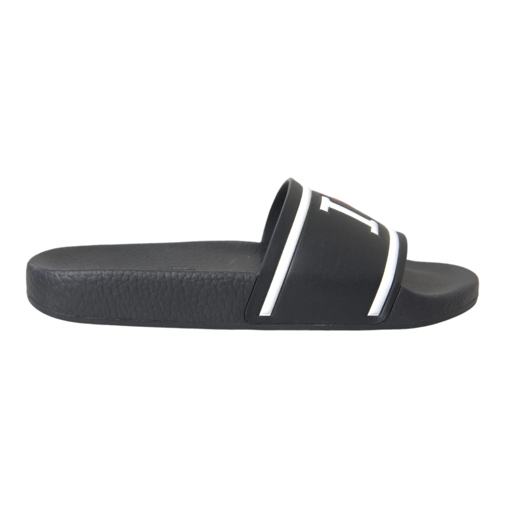 Dolce & Gabbana Black Leather I Love D&G Slide Sandals - Female - Sliders - Black - 3 Uk - Shoes