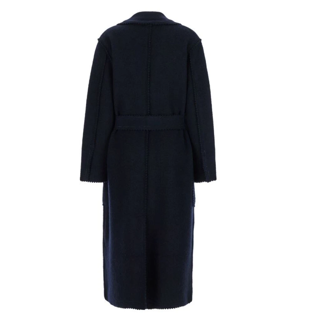 Max Mara Blauwe Wol Kasjmier Zigzag Jas Blue Dames
