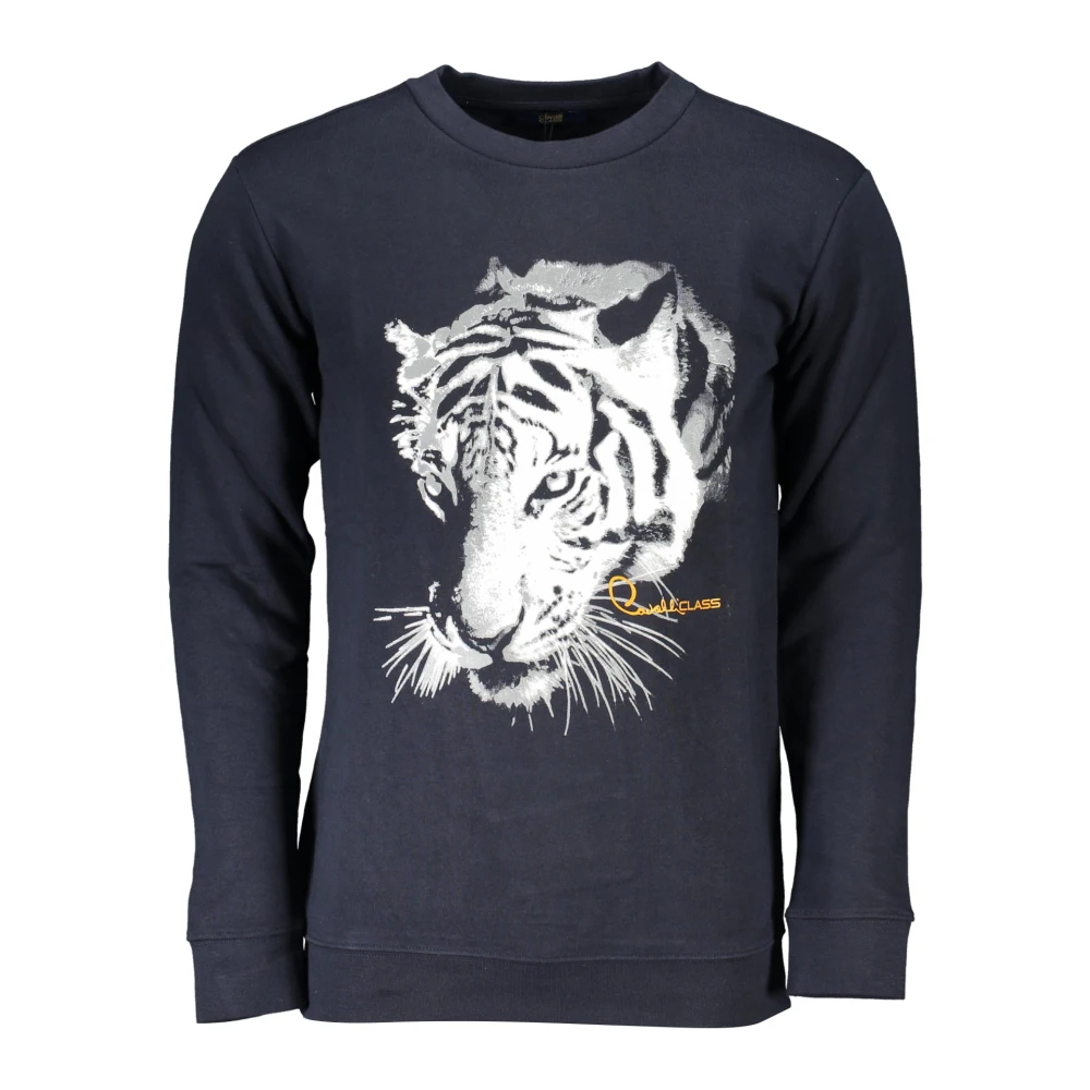 Cavalli Class Blauwe Sweater met Lange Mouwen en Print Blue Heren