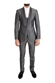 Silver Silk Baroque Single Breasted Suit