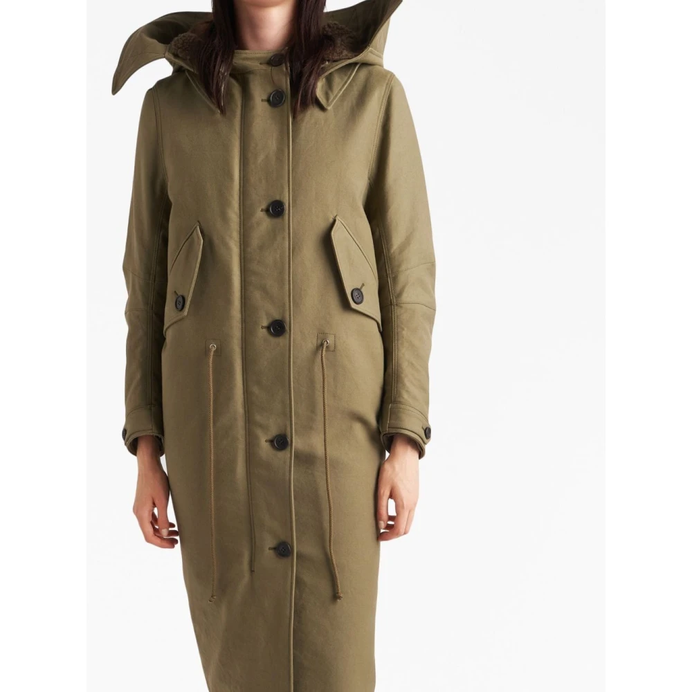 Prada Militair Groene Lange Parka met Afneembare Capuchon Green Dames