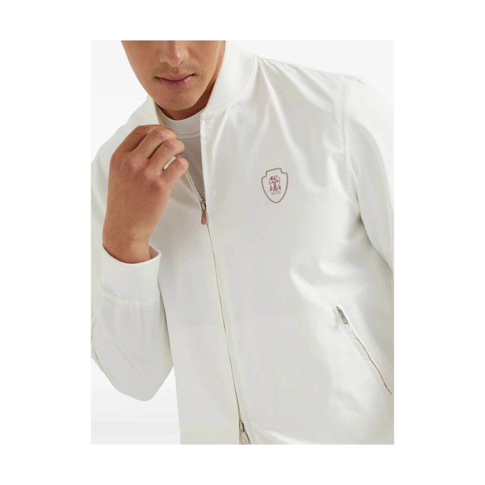BRUNELLO CUCINELLI Witte Rits Sweatshirt met Geborduurd Logo White Heren