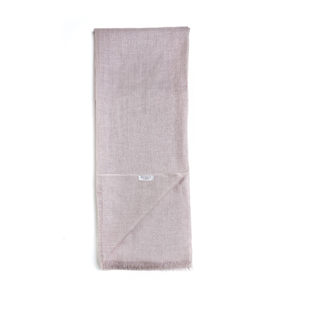 BRUNELLO CUCINELLI Roze Lamé Gebreide Sjaal met Franjes Pink Dames