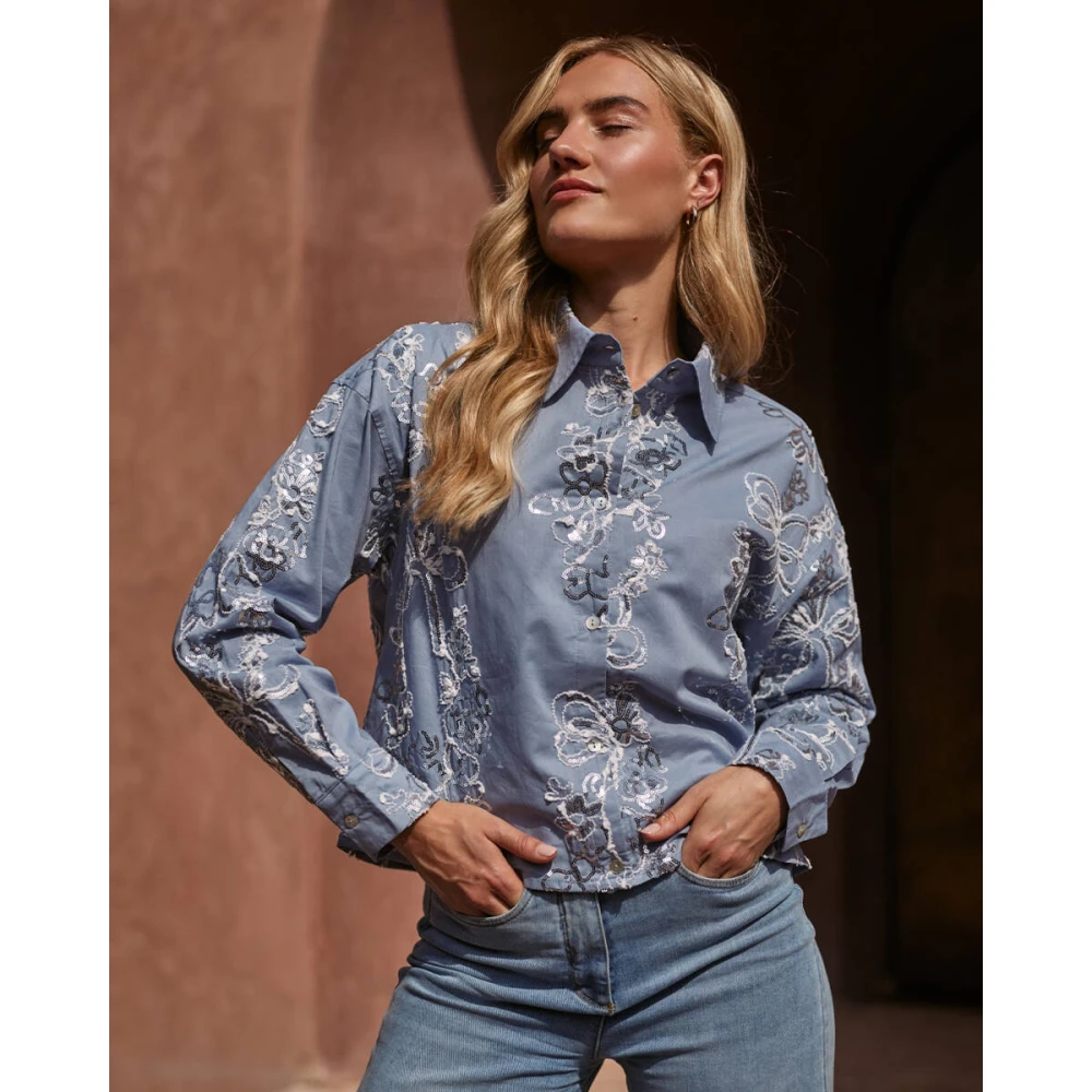 Nukus Tessa Paillet Blouse Blue Dames
