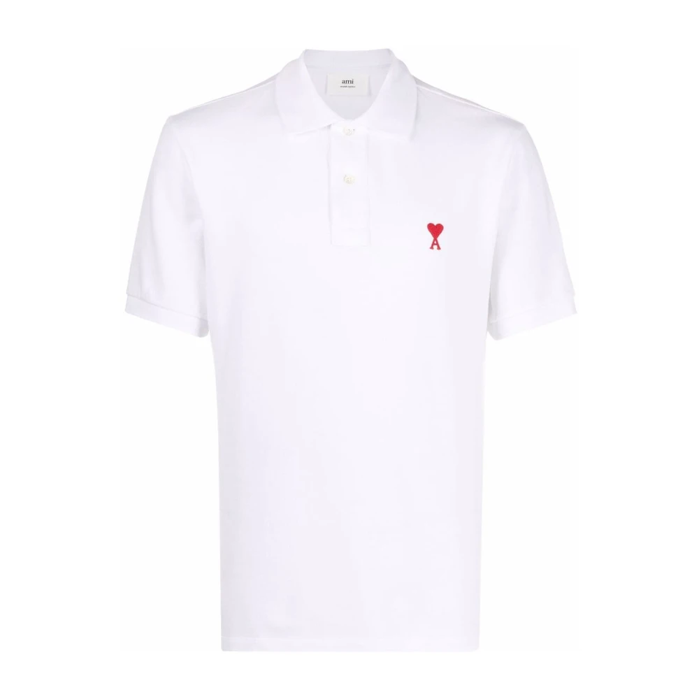 Ami Paris Rood Logo Witte Polo Shirt White Heren