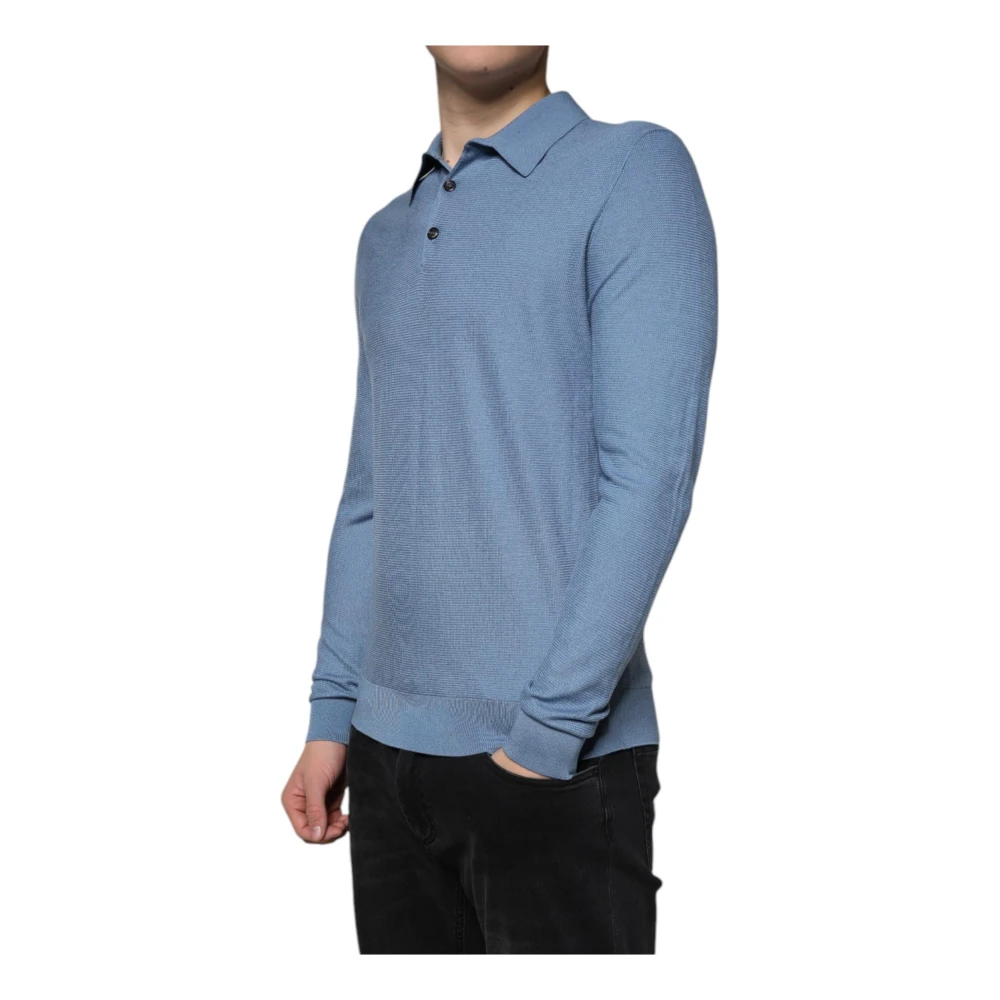 Dolce & Gabbana Hemelsblauwe Zijden Kraag Pullover Sweater Blue Heren