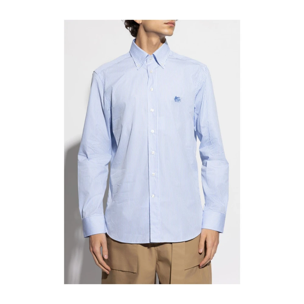 ETRO Lichtblauw overhemd met Pegasus motief Blue Heren