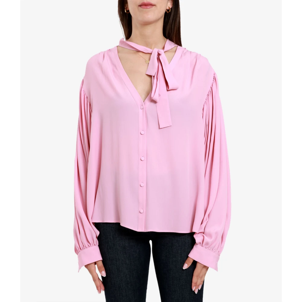 Msgm Roze V-hals Blouse met Strik Pink Dames