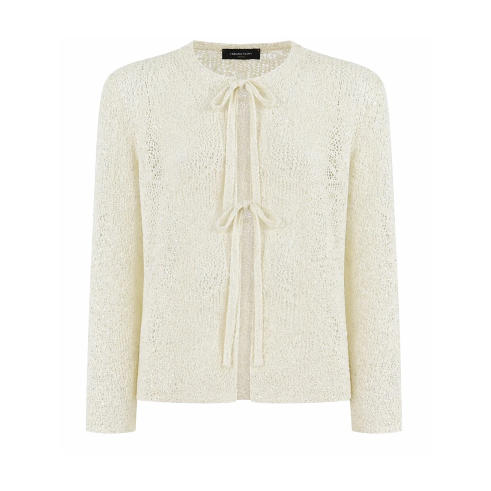 Fabiana Filippi White Cardigan In Micro Sequins - Female - Cardigans - L - Knitwear