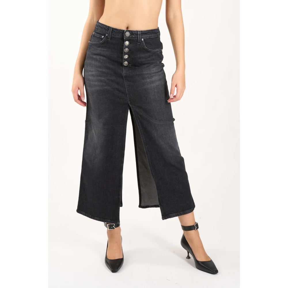 Dondup Denim Stretch Lange Rok met Juweelknoopsluiting Black Dames