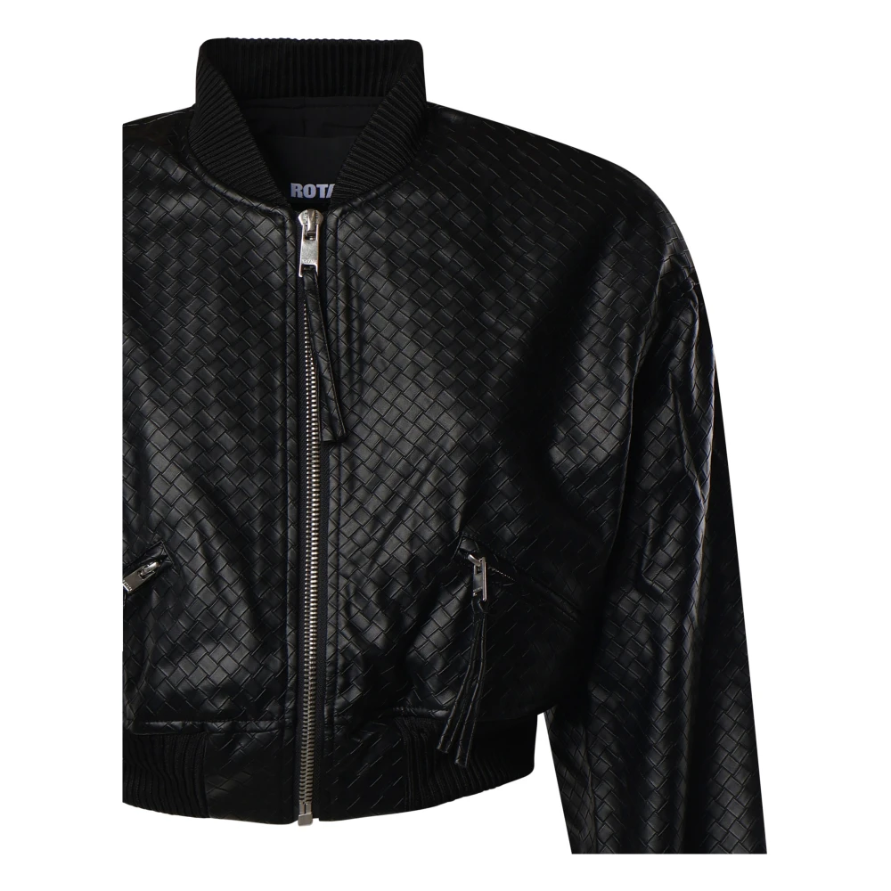Rotate Birger Christensen Zwarte bomberjack met geribbelde zoom Black Dames