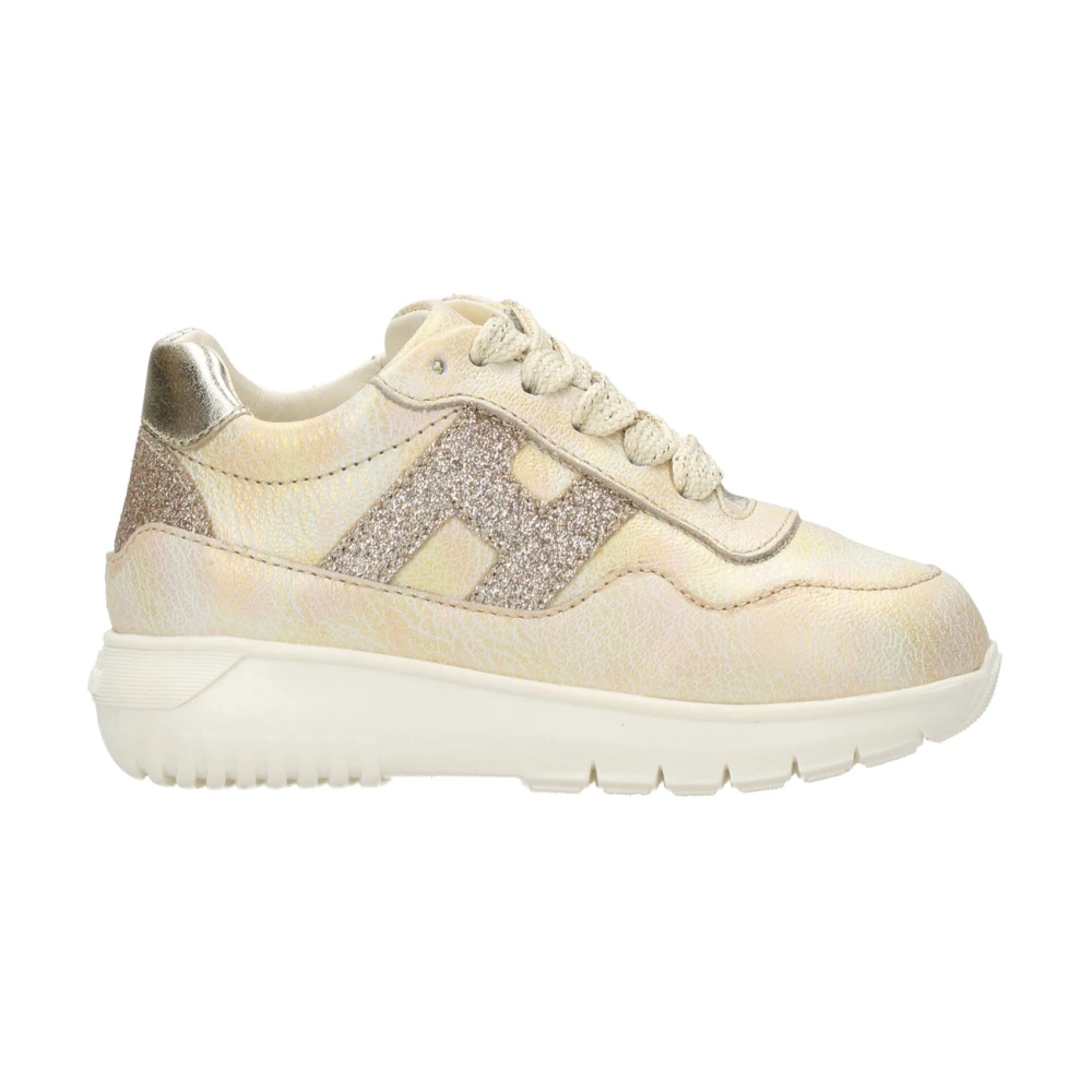 Hogan Sneakers av Kornigt Läder med Glitter H-detalj Beige, Flicka