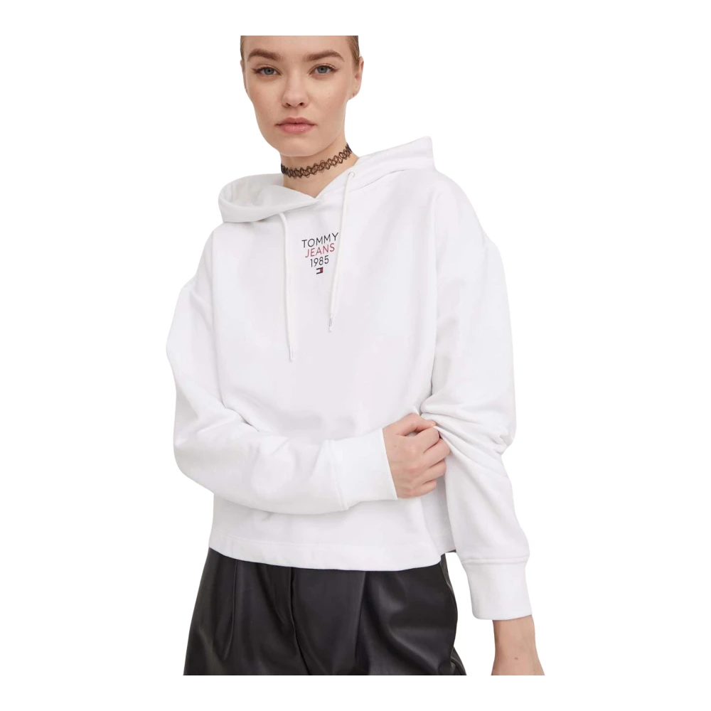 Tommy Jeans Hoodie - Vit Logo Print White, Dam