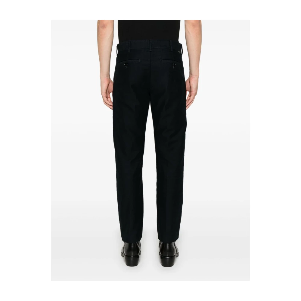 Tom Ford Navy Blauwe Katoenen Geplooide Broek Blue Heren