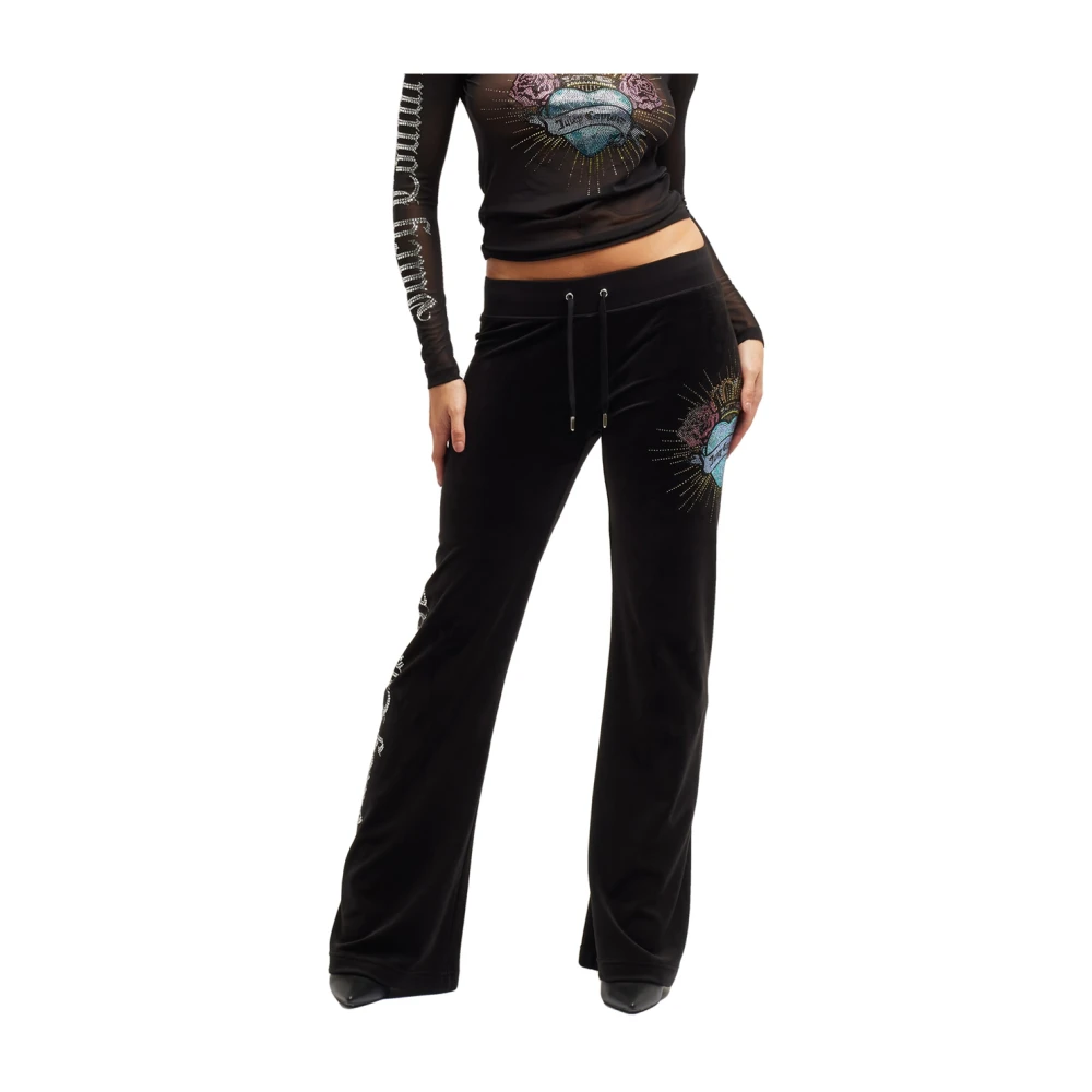 Juicy Couture Zwarte Fluweel Flare Sweatpants Black Dames