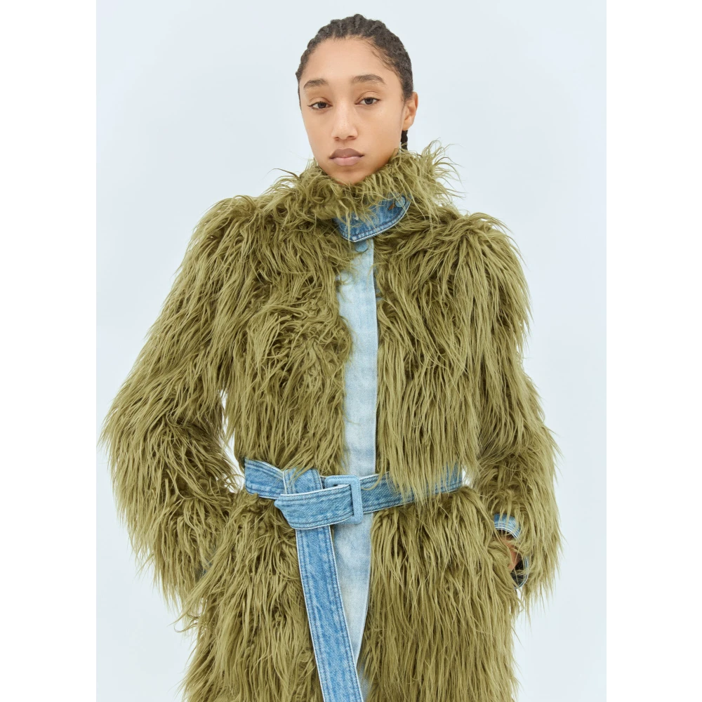 Dries Van Noten Denim & Faux Fur Ceintuurjas Green Dames